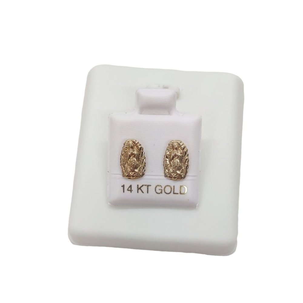 "HJ-E03" 14 Karat Yellow Gold Lady Guadalupe Screw Back Stud Earrings